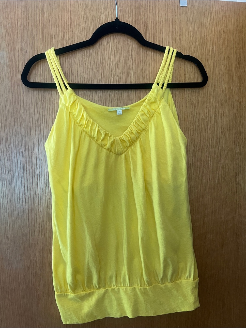 Gianni Bini Yellow Ruffled V-Neck Triple-Strap tank top